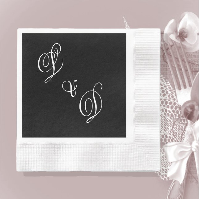 Serviette En Papier Mariage de monogramme noir classique (Créateur téléchargé)