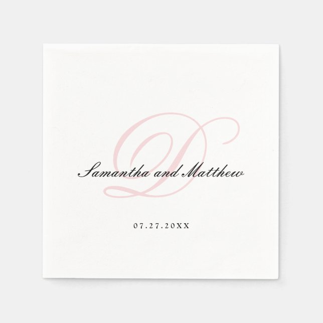 Serviette En Papier Mariage de monogramme simple rose pâle (Devant)