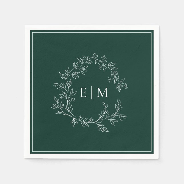 Serviette En Papier Mariage de monogramme vert émeraude moderne (Devant)