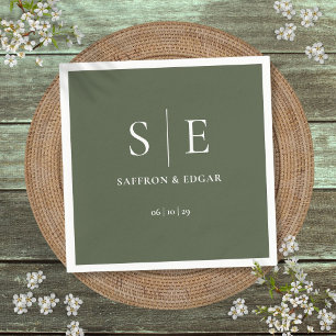 Serviette En Papier Mariage de monogramme vert olive