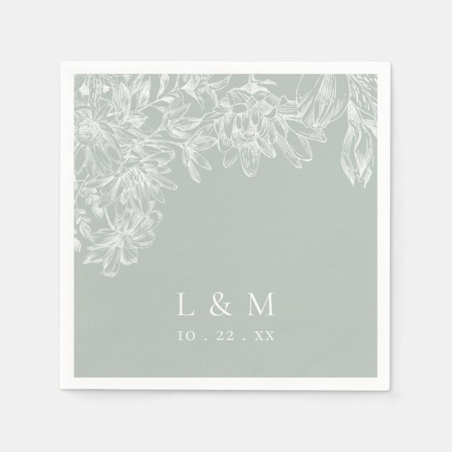 Serviette En Papier Mariage de monogramme vert pâle (Devant)