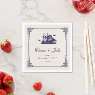 Serviette En Papier Mariage de navire Vintage de marine et d'ivoire Mo