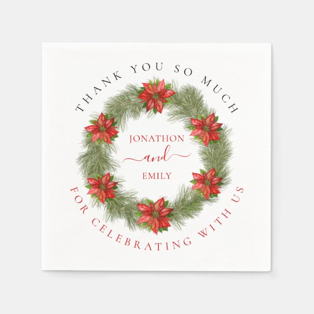 Serviette En Papier Mariage de Noël de Merci de  Poinsettia (Devant)