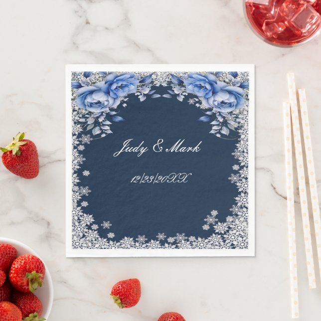 Serviette En Papier Mariage de Noël des Roses bleus (En situation)