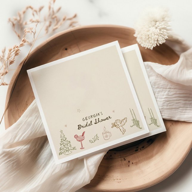 Serviette En Papier Mariage de Noël dessiné à la main (Créateur téléchargé)