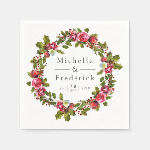 Serviette En Papier Mariage de Noël Fleurs de houx Aquarelle