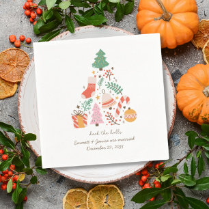 Serviette En Papier Mariage de Noël rétro Illustré Deck the Halls