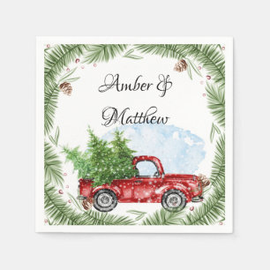 Serviette En Papier Mariage de Noël vintage de neige du camion rouge