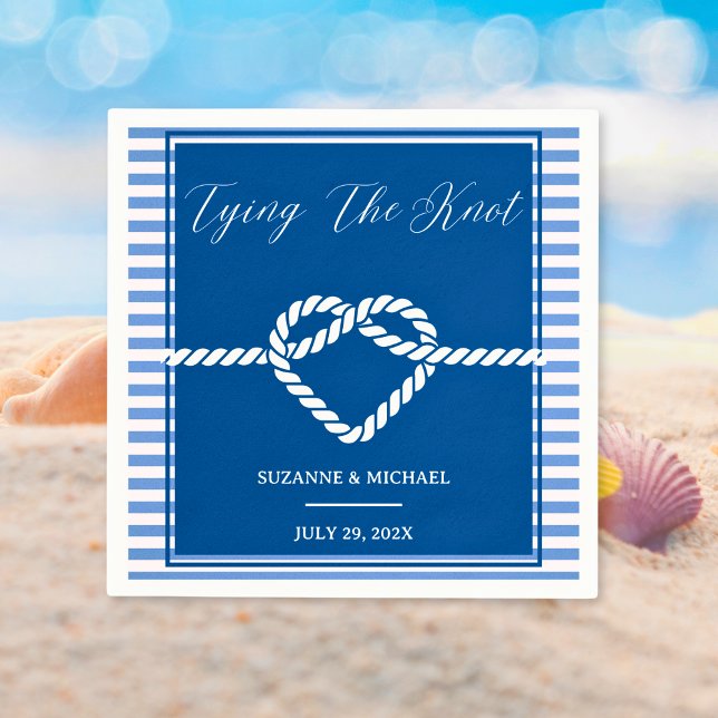 Serviette En Papier Mariage de noeud d'attache bleu marine (Nautical Navy Blue Tying Knot Stripes Wedding Napkins)