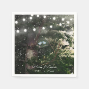 Serviette En Papier Mariage de nuit aux oiseaux d'amour + Pin Tree