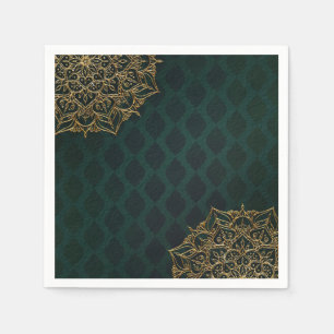 Serviette En Papier Mariage de nuit marocaine vert foncé et or