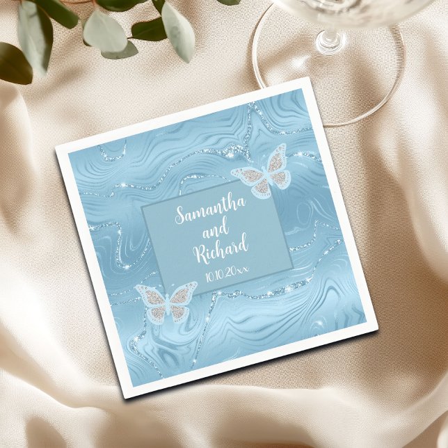 Serviette En Papier Mariage de Parties scintillant en argent Dusty Blu (Créateur téléchargé)