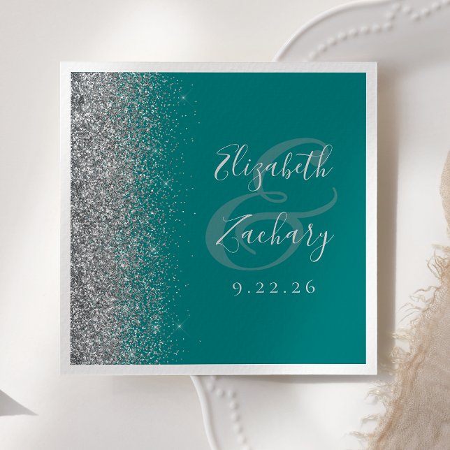 Serviette En Papier Mariage de Parties scintillant en argent turquoise (Créateur téléchargé)