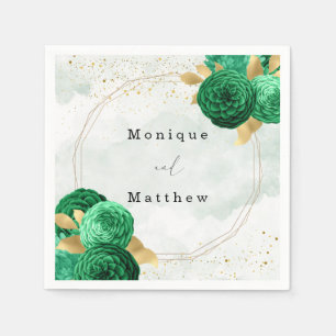 Serviette En Papier Mariage de Parties scintillant géométrique Emerald