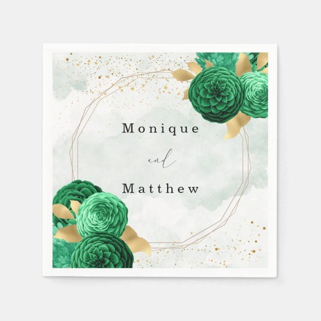 Serviette En Papier Mariage de Parties scintillant géométrique Emerald (Devant)