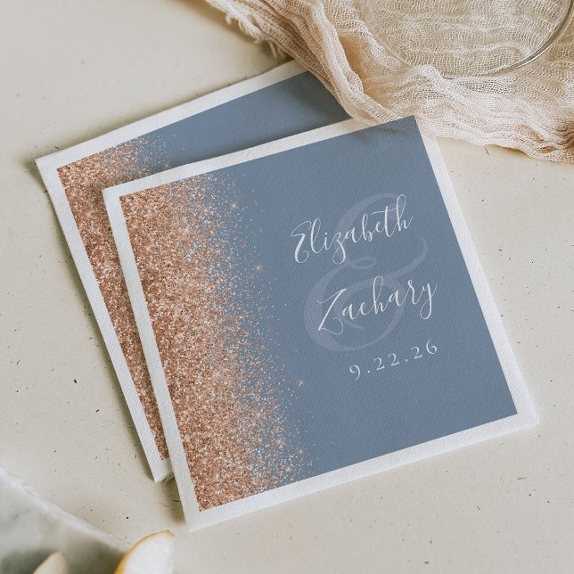Serviette En Papier Mariage de Parties scintillant moderne Dusty Blue  (Créateur téléchargé)