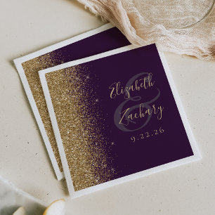 Serviette En Papier Mariage de Parties scintillant moderne foncé viole