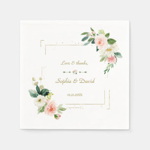 Serviette En Papier Mariage de Parties scintillant or aux fleurs blanc