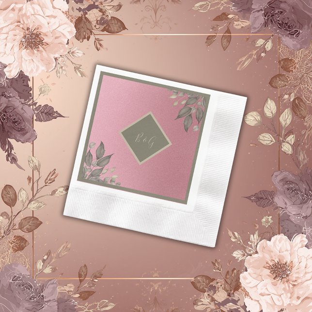 Serviette En Papier Mariage de Parties scintillant rose botanique (Créateur téléchargé)