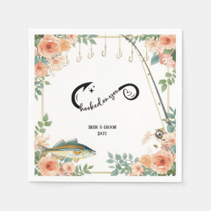 Serviette En Papier Mariage de passionné de pêche avec canne et fleurs