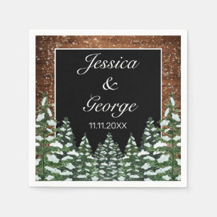 Serviette En Papier Mariage de pin de bois et de pin de neige noire
