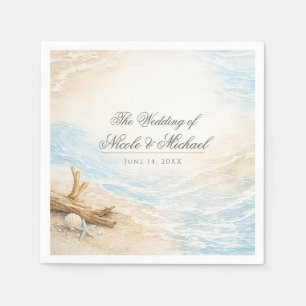 Serviette En Papier Mariage de plage à l'aquarelle aux marées éternell