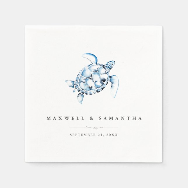 Serviette En Papier Mariage de plage Cocktail serviettes Tortue de mer (Devant)