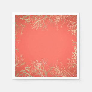 Serviette En Papier Mariage de plage élégant corail orange moderne dor