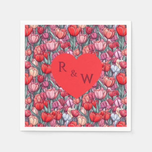 Serviette En Papier Mariage de plage floral aux tulipes colorées