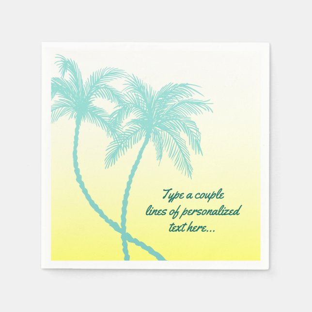 Serviette En Papier Mariage de plage Jaune et Turquoise Blue Palm Tree (Devant)