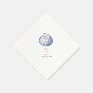 Serviette En Papier Mariage de plage rouge & bleu rustique en coquilla