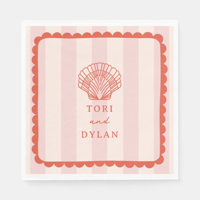 Serviette En Papier Mariage de plage tropicale rosée de coquillage (Devant)