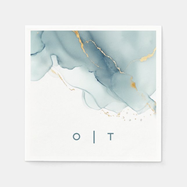 Serviette En Papier Mariage de plage Turquoise Monogram  Dusty Blue Go (Devant)