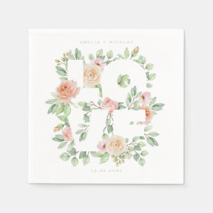 Serviette En Papier Mariage de printemps aux roses aquarelles et verdu