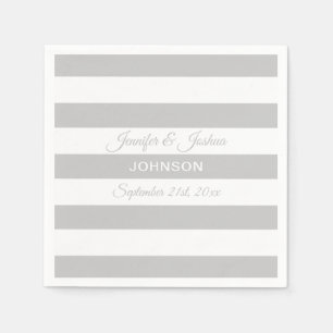 Serviette En Papier Mariage de rayures gris clair personnalisées