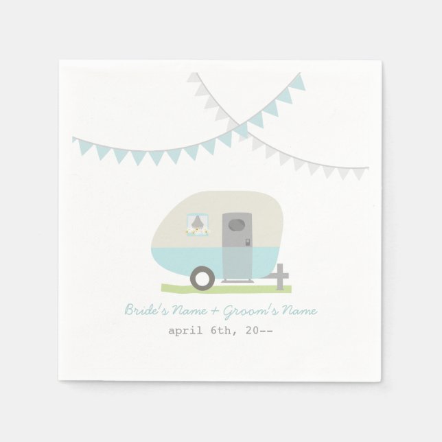 Serviette En Papier Mariage de remorque Blue Retro (Devant)