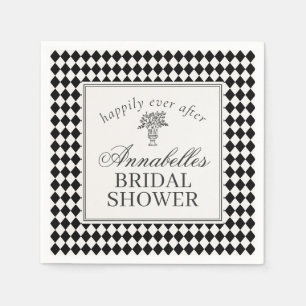 Serviette En Papier Mariage de Rêve à Carreaux Noir Arlequin