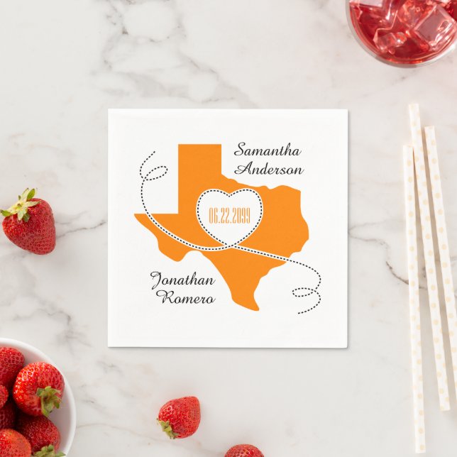 Serviette En Papier Mariage de ruban Orange Texas Curling Date (En situation)