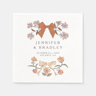 Serviette En Papier Mariage de rubans et fleurs en terre cuite Boho