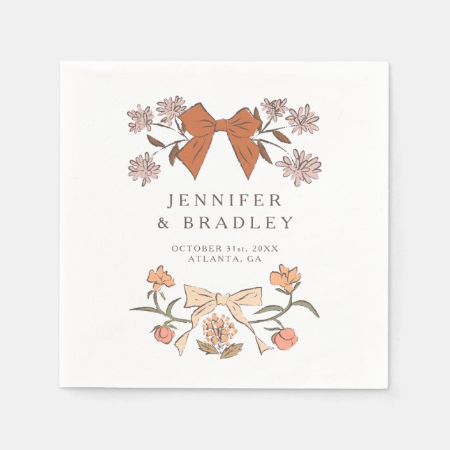 Serviette En Papier Mariage de rubans et fleurs en terre cuite Boho (Devant)