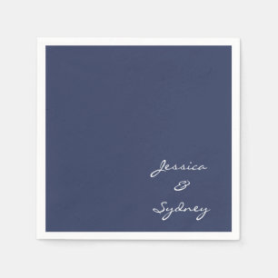 Serviette En Papier Mariage de script bleu marine minimaliste personna