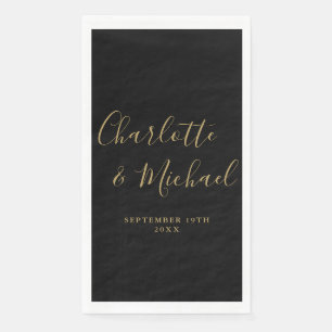 Serviette En Papier Mariage de script de signature noir et or