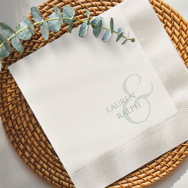 Serviette En Papier Mariage de script élégant et élégant Sage Green (Créateur téléchargé)