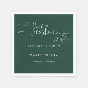 Serviette En Papier Mariage de script Emerald Green Heart