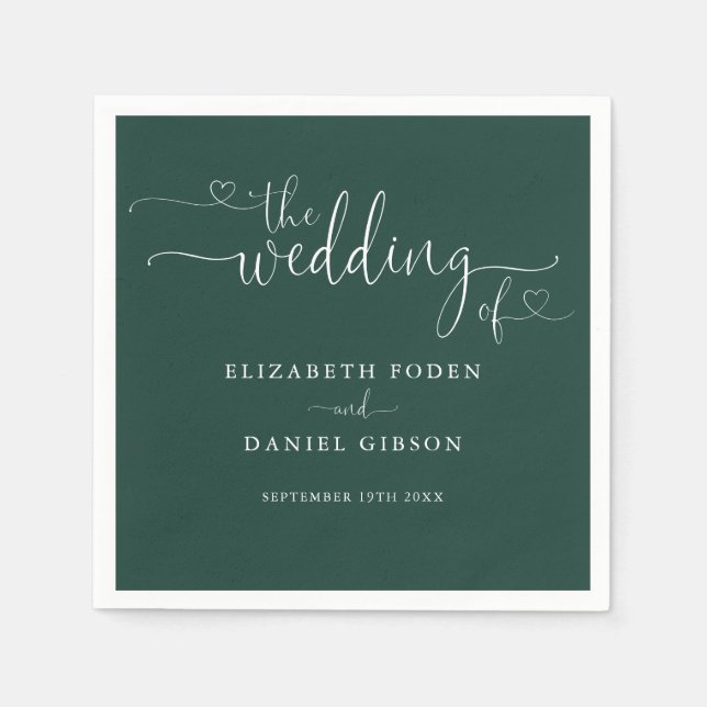 Serviette En Papier Mariage de script Emerald Green Heart (Devant)
