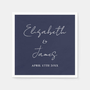 Serviette En Papier Mariage de script minimaliste moderne bleu marine