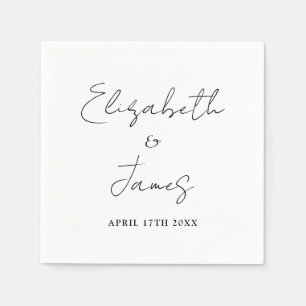 Serviette En Papier Mariage de script minimaliste moderne noir et blan