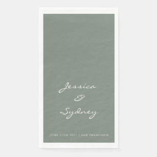 Serviette En Papier Mariage de script minimaliste vert foncé personnal