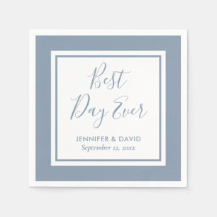 Serviette En Papier Mariage de script moderne bleu foncé