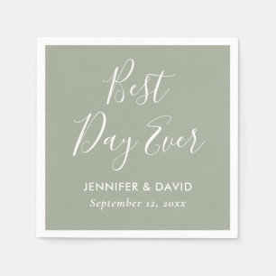 Serviette En Papier Mariage de script moderne Sage Green